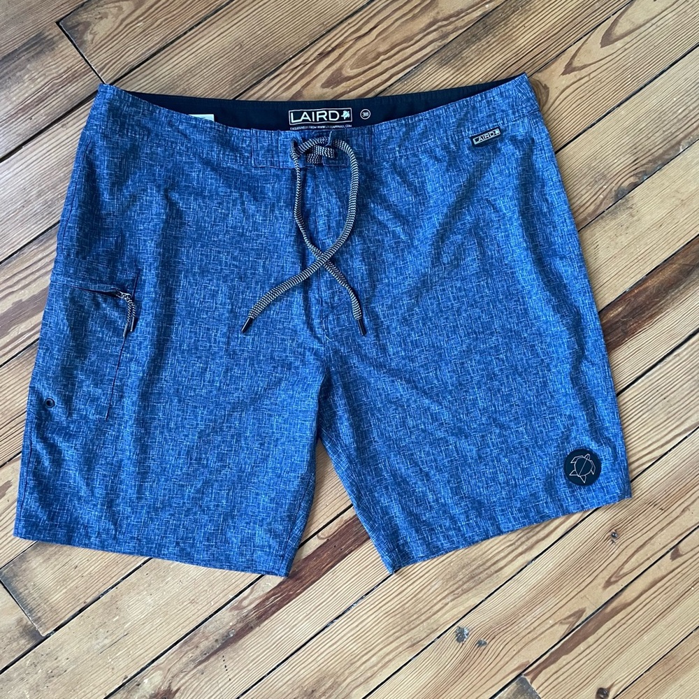 Men's Blue Heathered Swim Board Shorts with Drawstring Waist